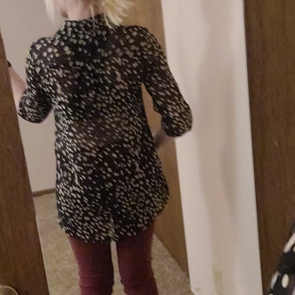 Polka-dot collared sheer button up top - Picture 3 of 7